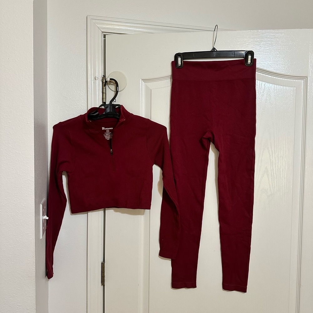 No Boundaries Maroon Zip-Up Jacket and Leggings Set